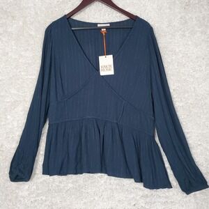 Knox Rose‎ Women Peplum V Neck Top Size XXL Long Sleeve Casual Boho Dressy
